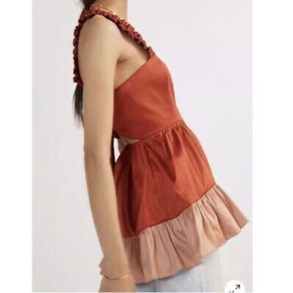 Anthropologie Savin + Babi Red Flouncy Colorblock Bow Blouse top women’s Small - Picture 5 of 10